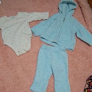 Baby Blue Hoodie and Pants Set with Polka Dot Onesie